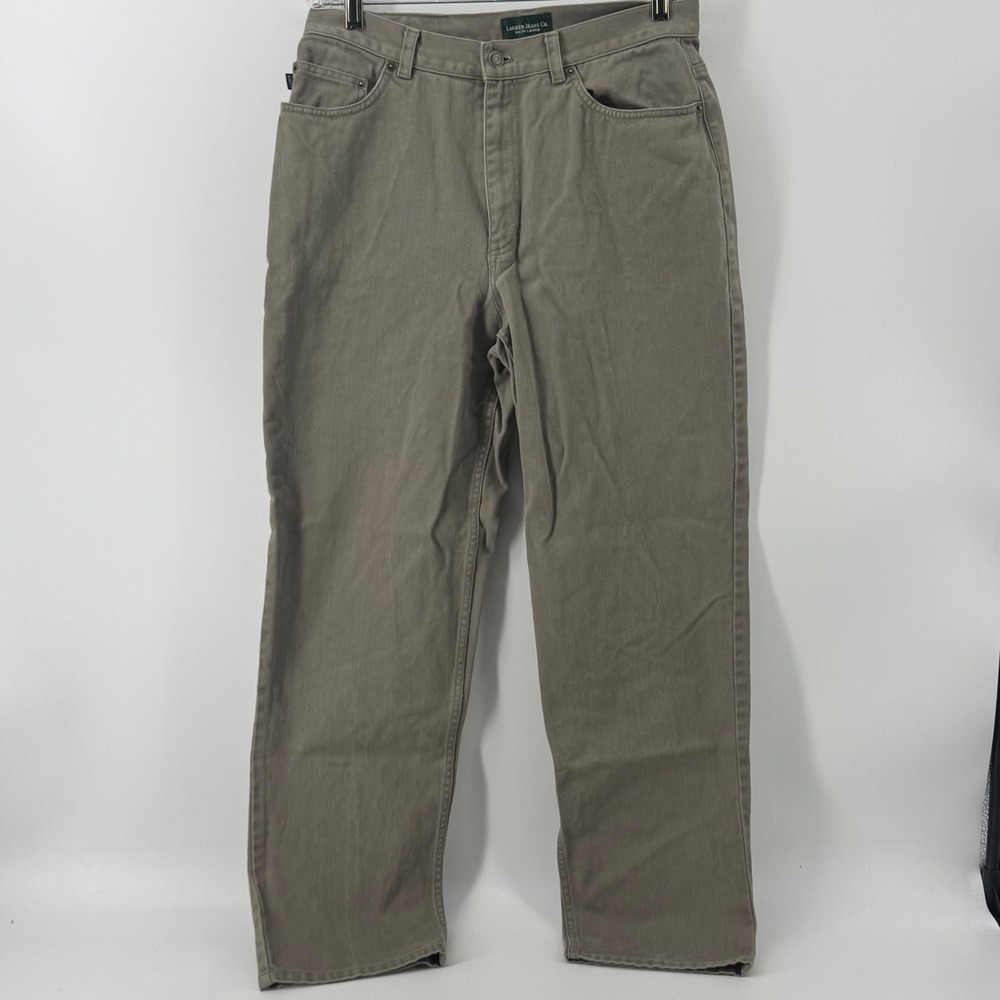 Lauren Jeans Co Ralph Lauren Women 12 Olive Taupe Straight Leg Cotton Pants